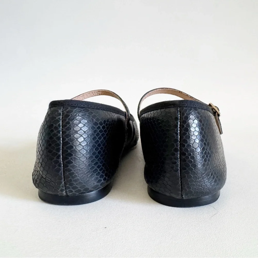 J. Crew Quinn Square Toe Mary Jane Flat Shoe 10 Black Snake Embossed Classic - Picture 7 of 10